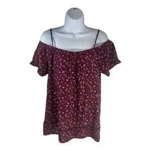 Old Navy Cold Shoulder Blouse Small Spaghetti Straps Burgundy Floral Print 2017​